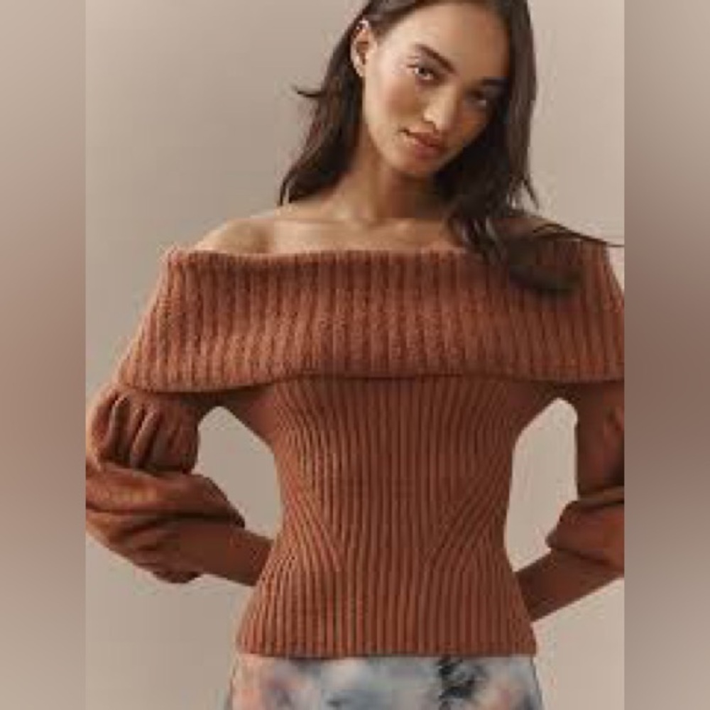BNWT Anthropologie The Tessa Off-The-Shoulder Puff-Sleeve Sweater XL